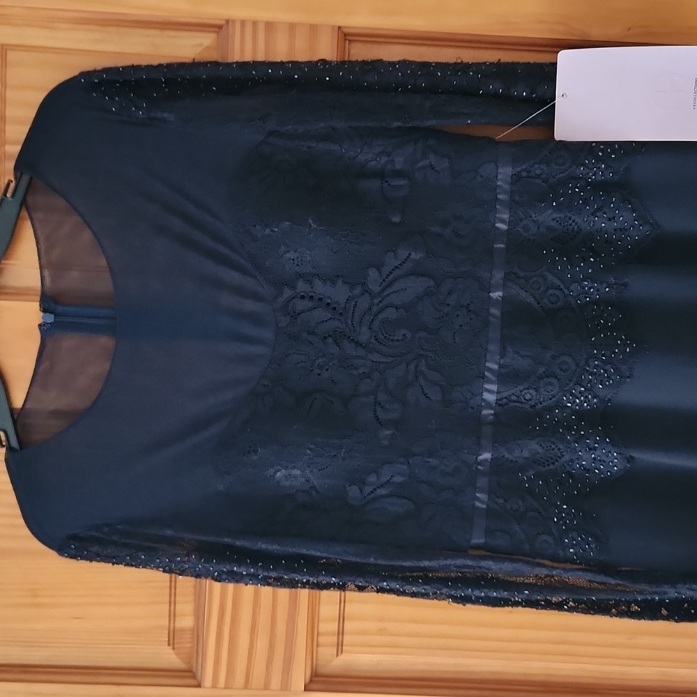 JS collections navy blue lace and bead detailing 8 Tall evening dress